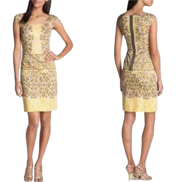 Adrianna Papell Buttery Yellow/gray/White Sheath Dress Sleeveless Back Zip sz 10 - Picture 1 of 11